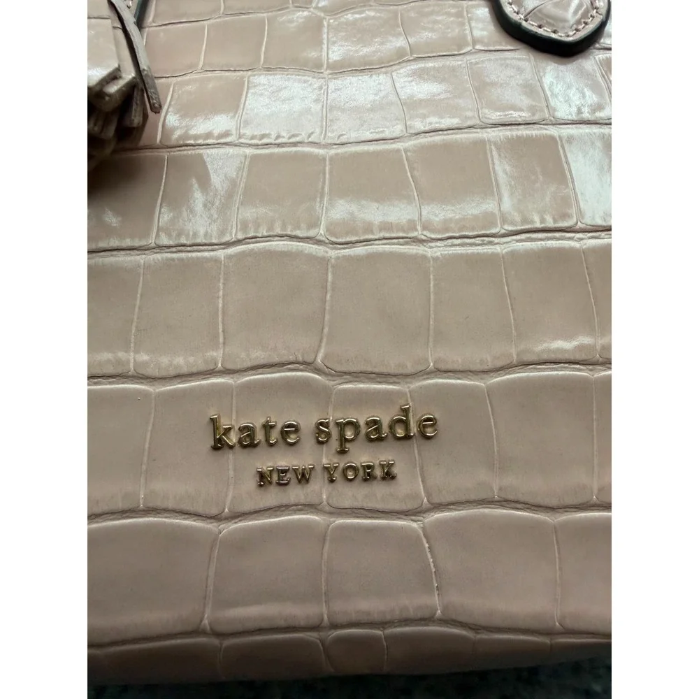 NWOT Kate Spade New York Women's Croc-Embossed Leather & Suede Satchel Bag Pink